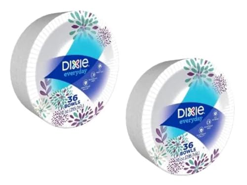 Dixie Everyday Paper Bowls, 10 Ounces, 36 Count, Lunch Size Disposable Plates (2 PACK)