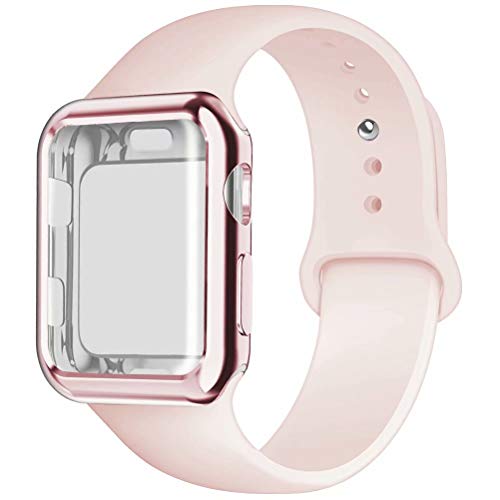YANCH Compatible with for Apple Watch Band 42mm 44mm, Soft Silicone Sport Band Replacement Wrist Strap Compatible with for iWatch Nike+,Sport,Edition,S/M,Barpink