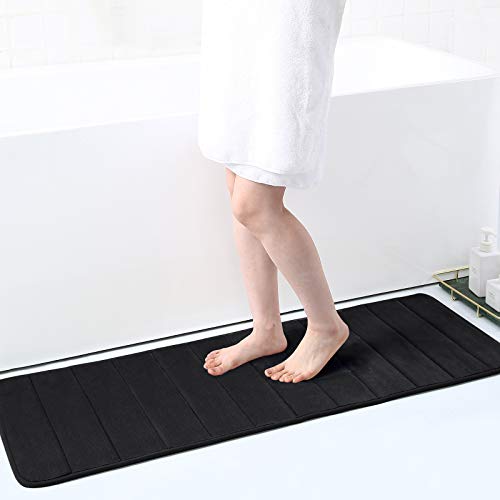 Memory Foam Soft Bath Mats - Non Slip Absorbent Bathroom Rugs Rubber Back Runner Mat for Kitchen Bathroom Floors 17" x 47", Black