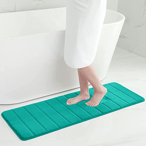 Buganda Memory Foam Bath Mat Rug, Ultra Soft and Non-Slip Bathroom Rugs, Water Absorbent and Machine Washable Bath Rug Runner for Bathroom, Shower, and Tub, 47" x 17", Teal