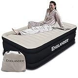 Englander First Ever Microfiber AIR Mattress Twin Size, Luxury Airbed with Built in Pump, Highest End Blow Up Bed, Inflatable Air Mattresses for Guests Home Travel 5-Year Warranty (Black)