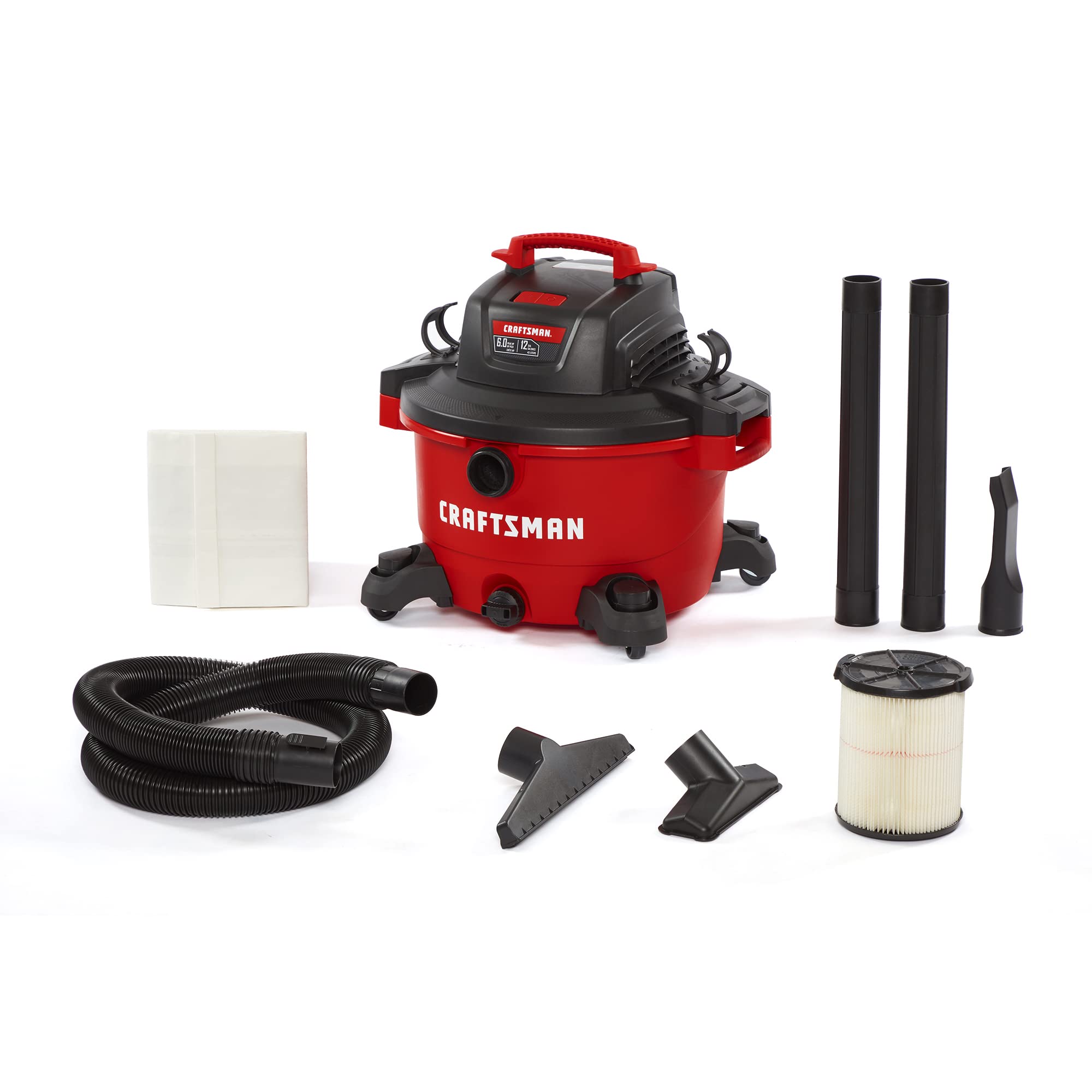CRAFTSMAN CMXEVBE17594 12 Gallon 6.0 Peak HP Wet/Dry Vac, Portable Shop Vacuum with Attachments, Red