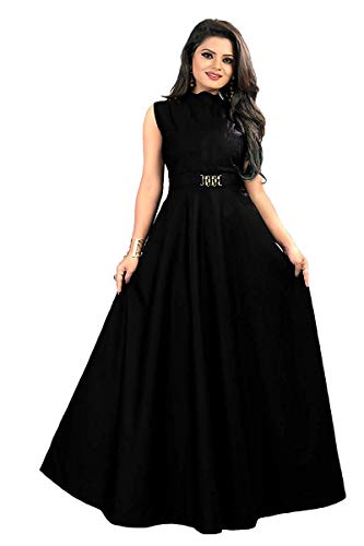 vaidehi creation Women's Twill Tafeta Anarkali Style Gown(Black)