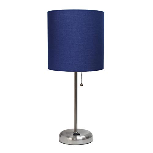 Book Cover Limelights LT2024-NAV Stick Lamp with Charging Outlet and Fabric Shade, Navy