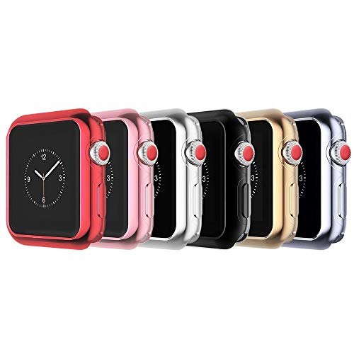 Tech Express 6 Chrome Bumpers for Apple Watch (iWatch Cover) Protective Case Shockproof Ultra Thin Rugged Flexible Rose Gold, Gold, Black, Silver, Red, Gray [Tpu Gel] Lot of 6 Chrome (44mm)