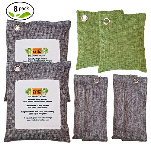 ZYHZ Bamboo Charcoal Air Burifying Bag, Deodorizer, Odor Absorber, Air Purifying Bag - 100% Natural Chemical- Free, Eliminators, Neutralizer, Breathe Green Charcoal Bags for Home, Shoes, Car - 8 Pack