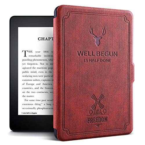 Paperwhite 10th Generation Cover, Premium Pu Leather Case Cover Compatible All New Paperwhite E-Readers 2018 Fit 10th Generation-2018 Release (Only) With Smart Auto Wake/Sleep Feature, Wine Red Deer
