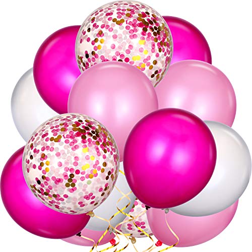 TecUnite 80 Pieces 12 Inch Confetti Latex Balloons Event Party Supplies Valentine's Day St Patrick's Day 4th July Mardi Gras Wedding Birthday Baby Shower Balloons Decorations(Pink, White, Rose Red)
