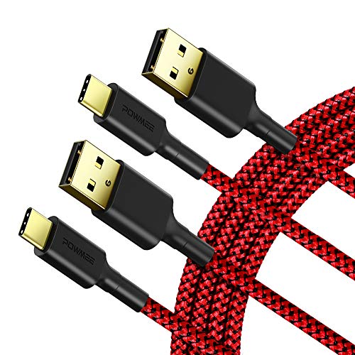 USB Type C Cable,POWMEE [2-Pack 6FT] USB C-USB A,Nylon Braided Fast Charging Cord for Samsung GalaxyS10/S10plus/S10E/S9/S9plus/S8/S8plus/Note9/Note8/LGV40/V30/V20/G7/G6/G5 (Red)