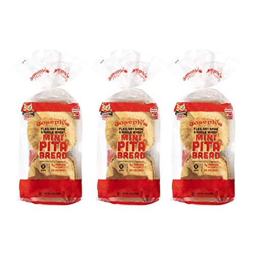 Joseph's Low Carb MINI Pita Bread 3-Pack, Flax, Oat Bran and Whole Wheat, 5g Carbs Per Serving, Fresh Baked (8 Per Pack, 24 MINI Pita Breads Total)