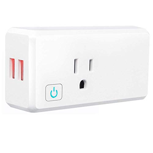 WiFi Smart Plug with 2 USB Ports, Compatible with Alexa Google Home IFTTT, Wonbo USB Mini Wifi Outlet with Timer Function, Remote Control Your Home Appliances from Anywhere, No Hub Required