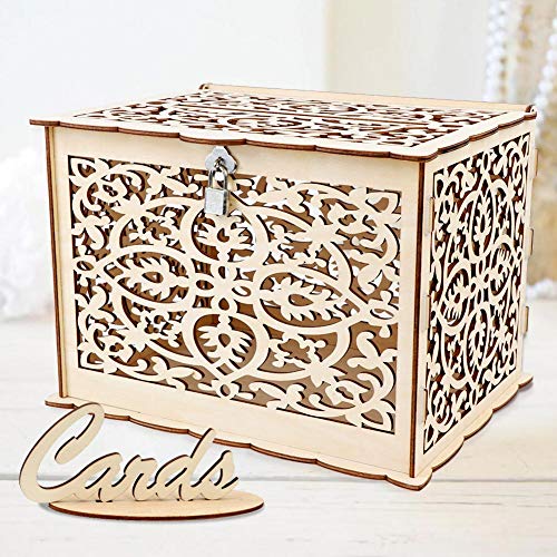 Aytai DIY Rustic Wedding Card Box with Lock and Card Sign Wooden Gift Card Box Money Box for Reception Wedding Anniversary Baby Shower Birthday Graduation Party Decorations