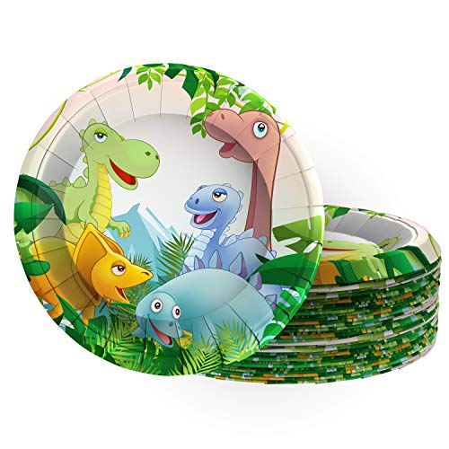 Istrion Dinosaur Disposable Party Plates, Happy Birthday Dinosaur Party Supplies Set, 50 Pack 9 Inch Dino Paper Plates for Kids Birthday Party Lunch Dinner Dessert Appetizer