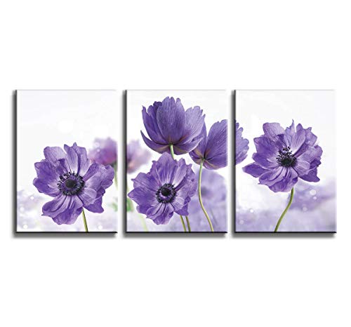 Book Cover Canvas Art Wall Decor for Bedroom Purple Flower Bloom Close Up Pictures Prints on Canvas Wall Decoration for Bedroom Simple Life Modern Minimalism Artwork Framed Wall Art 3 Piece Canvas Wall Art Set