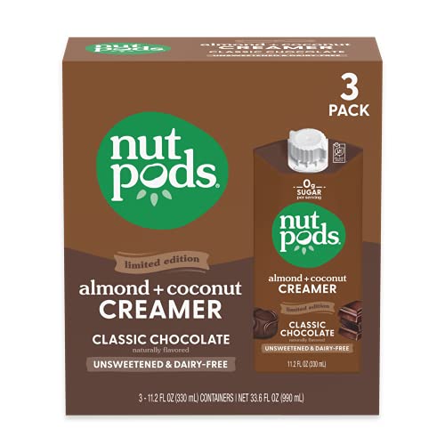 Book Cover nutpods Classic Chocolate (3-Pack), Unsweetened Dairy-Free Creamer, Made from Almonds and Coconuts, Whole30, Keto, Gluten Free, Non-GMO, Vegan, Kosher