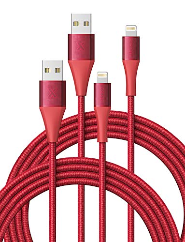 Book Cover Xcentz iPhone Charger, (2 Pack, 6ft) Apple MFi Certified Lightning Cable High-Speed Braided Nylon iPhone Cable Premium Metal Connector for iPhone X/XS/XR/XS Max/8/7/6/5S/SE, iPad Pro/Mini/Air, Red