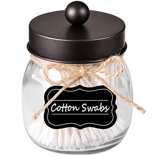 Book Cover Qtip Holder Apothecary Jars Bathroom - Farmhouse Decor Qtip Dispenser Glass - 8oz Mason Jars with Easy Handle Lids for Q-Tips,Cotton Swabs,Rounds,Bath Salts,Ball,Rust Proof Stainless Steel Lid/Black