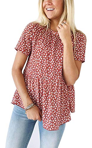 Book Cover Hibluco Women's Summer Tops Short Sleeve Round Neck Floral Print Shirt Tunic Blouse