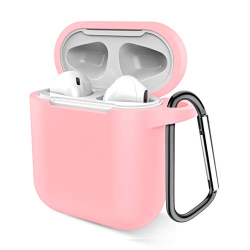 Book Cover Airpods Case, Music tracker Protective Thicken Airpods Cover Soft Silicone Chargeable Headphone Case with Anti-Lost Carabiner for Apple Airpods 1&2 Charging Case (Pink)