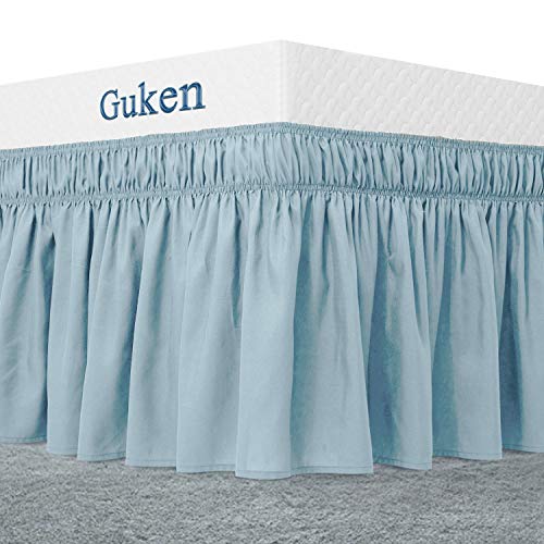 Book Cover Guken Wrap Around Bed Skirt 15 Inch Drop, Elastic Dust Ruffle, Easy On and Easy Off, Easy Fit Wrinkle and Fade Resistant Luxurious Silky Fabric Solid (Light Blue,King)