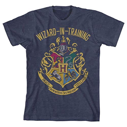 Book Cover HARRY POTTER Boys Wizard in Training Navy Heather Tee (Small, Navy Heather)