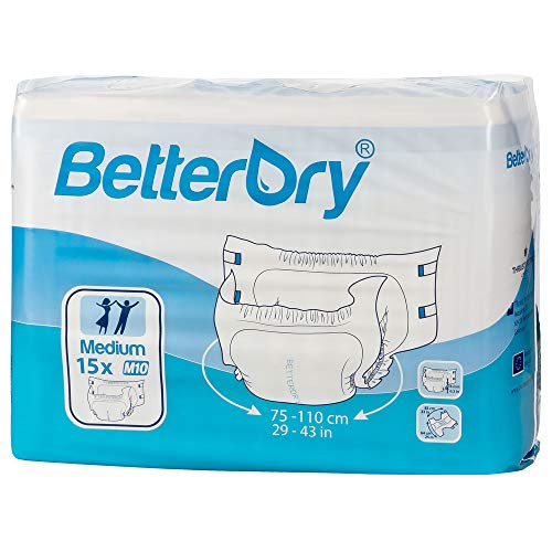 BetterDry Adult Briefs, Poly-Backed with a Thick Core Keeps You Dry All Day and Night, Comfortable and Full Range of Movement (Medium 1 Bag)