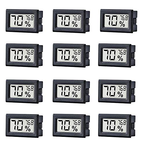 Book Cover 12 Pack Mini Small Digital Electronic Temperature Humidity Meters Gauge Indoor Thermometer Hygrometer LCD Display Fahrenheit (â„‰) for Humidors, Greenhouse, Garden, Cellar