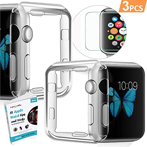 Book Cover fabquality [3pcs] Case for Apple Watch Series 4 x2 44mm Screen Protector x2, iwatch All-Around 0.3mm Ultra-Thin Soft Transparent Cover + 1x Screen Protector and eBook