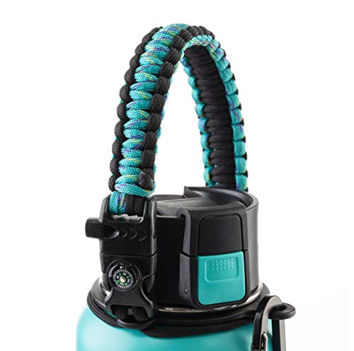 WaterFit Paracord Handle - Paracord Carrier Survival Strap Cord with Safety Ring and Carabiner Compatible with Hydro Flask Wide Mouth Water Bottles 12oz - 64 oz