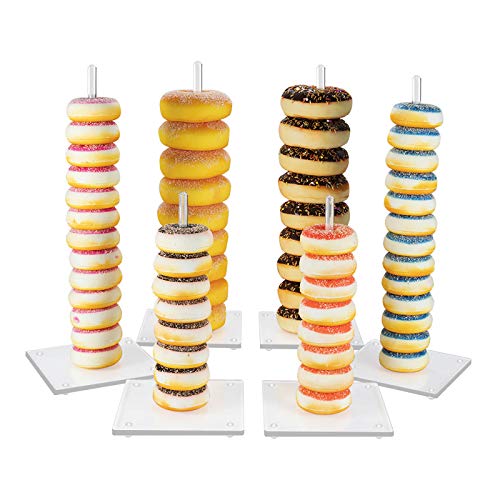 NIUBEE Acrylic Donut Stands 6 Pieces,Clear Bagels Holder for Wedding Birthday Party Treat Display Corner Decor