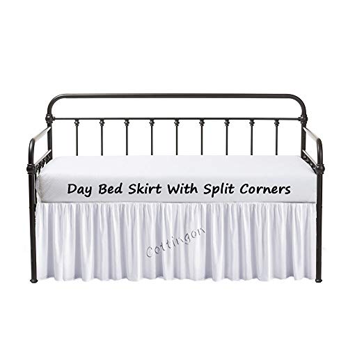Book Cover Dust Ruffle Bed Skirt with Split Corners for Day beds Three Side Coverage, Easy fit, Made with Brushed Microfiber (Twin -14,White)