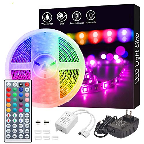 Book Cover Led Strip Lights, GOADROM Waterproof 16.4ft 5m Flexible Color Changing RGB SMD 5050 150leds LED Strip Light Kit with 44 Keys IR Remote Controller and 12V Power Supply