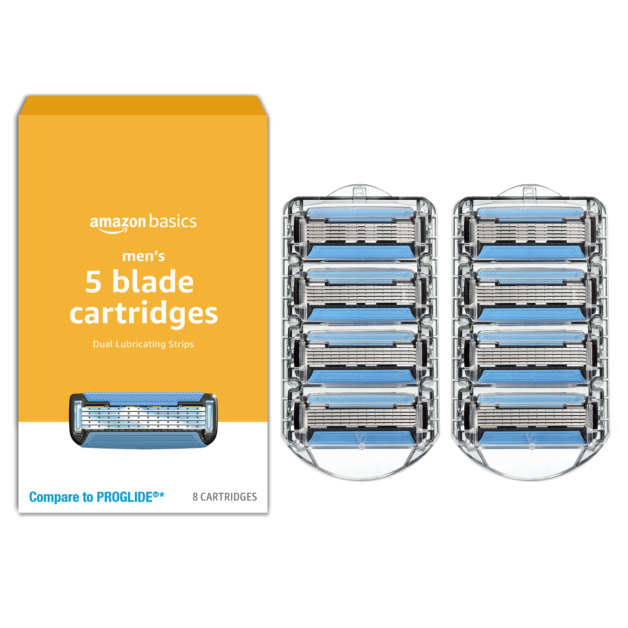 Amazon Basics 5-Blade Razor Refills for Men with Dual Lubrication and Precision Beard Trimmer, 8 Cartridges (Fits Amazon Basics Razor Handles only) (Previously Solimo) 8 Refills