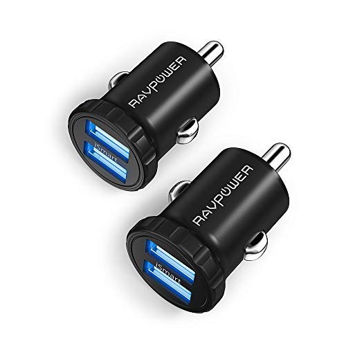 Car Charger [2-Pack] RAVPower 24W 4.8A Mini Dual USB Car Adapter, Compatible with iPhone Xs Max XR X 8 7 Plus, iPad Pro Air Mini and Galaxy S9 S8 Plus, Edge Note Series and More (Black)