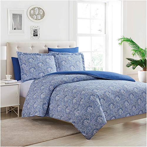 Book Cover Mellanni Duvet Cover King Size Set - 5pcs King Bedding Set - Comforter Cover Set - with 2 Shams and 2 Pillow Cases - Button Closure & Corner Ties - Wrinkle, Fade, Stain Resistant (King, Paisley Blue)