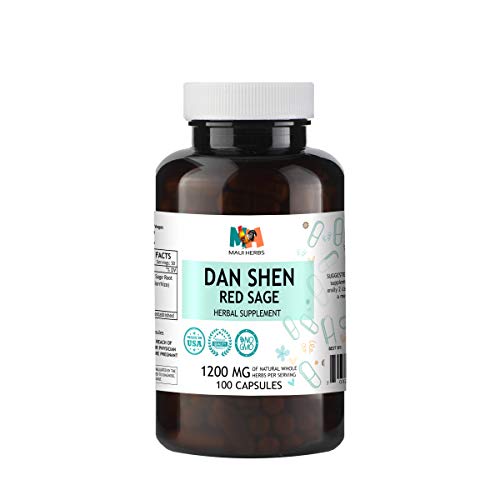 Dan Shen (Red Sage) 100 Capsules, 1200 mg per Serving, Organic Dan Shen Root (Salvia Miltiorrhiza)
