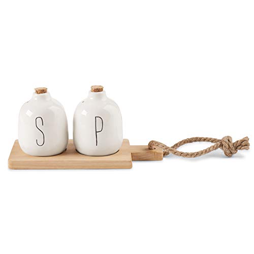 Mud Pie 40250004 Bistro Basic Ceramic Shaker Board Salt and Pepper Set, One Size, White