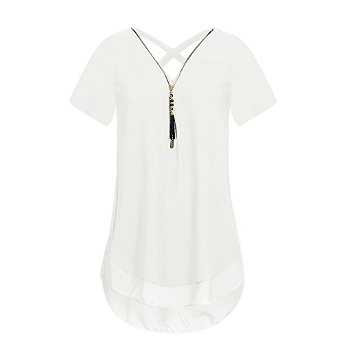 Women Loose Sleeveless Cross Back Tank Top Hem Layed Zipper V-Neck T Shirts Tops
