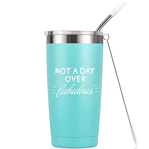 Book Cover Not A Day Over Fabulous I Birthday Mug Tumbler I Vacuum-Insulated Stainless Steel Mug Tumbler with Lid, Birthday Gift for Her Mom Women Daughter, 20-Ounce Mint