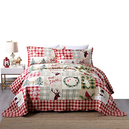 Book Cover 3 Piece Rustic Lodge Deer Quilt Christmas Quilt Quilted Bedspread Printed Quilt Quilt Set Bedding Throw Blanket Coverlet Lightweight Bedspread Ensemble/ Snowman Quilt (King)