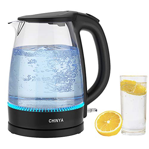 Electric Hot Water Glass Kettle, CHINYA Water Boiler & Heater for 1.7 Liter with Heat Tempered Borosilicate Glass,LED Indicator,Cordless,1500W, BPA-Free Fast Heating Element with Auto Shutoff and Boil Dry Protection (Silver)