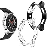 Goton Compatible Samsung Galaxy Watch 46mm Case 2018 (for SM-R805 and SM-R800 and Gear S3 Frontier SM-R760), (2 Packs) Soft TPU Smart Shockproof Case Cover Bumper Protector (Clear and Black, 46mm)