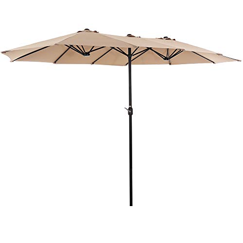SUPERJARE 14 Ft Outdoor Patio Umbrella with 1.89 Inches Pole Caliber, Extra Large Double-Sided Design with Crank, Polyester Fabric - Beige