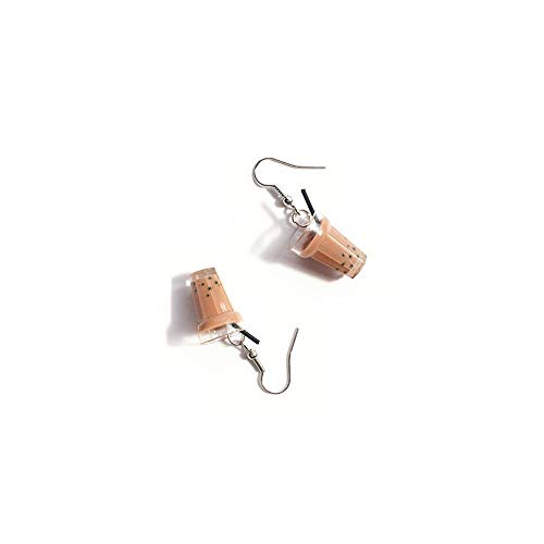 JOYID Cute Pearl Milk Tea Dangle Earrings Green Boba Bubble Tea Funny Earrings for Women Girls Valentine's Day Earrings-Brown