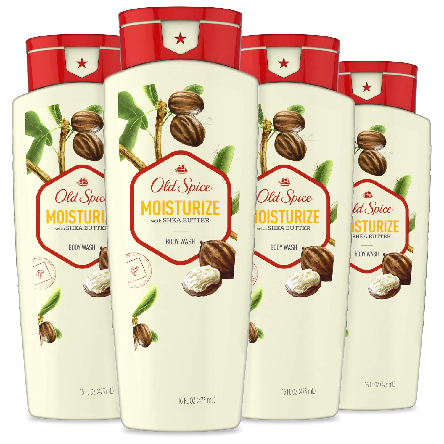Old Spice Body Wash for Men, Moisturize with Shea Butter Scent, 16 Fluid Ounce (Pack of 4)