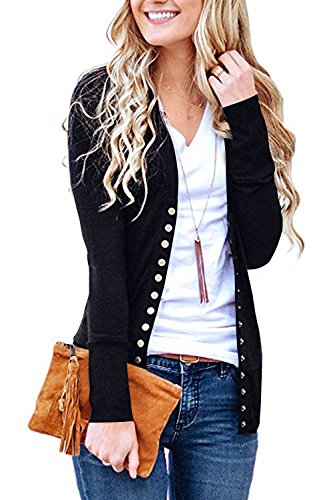 Women's S-3XL Solid Button Front Knitwears Long Sleeve Casual Cardigans