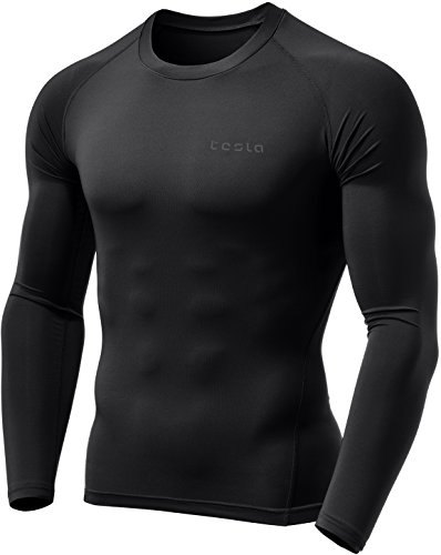 TSLA Men's Thermal Wintergear Compression Baselayer Long Sleeve Top, Thermal Athletic(yud34) - Black, 3X-Small
