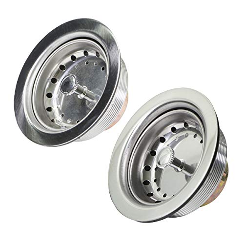 Highcraft 9733-2 Kitchen Sink (3-1/2 Inch) Stainless Steel Drain Assembly With Strainer Basket-and Rubber Stopper, Pack of 2, 3.5