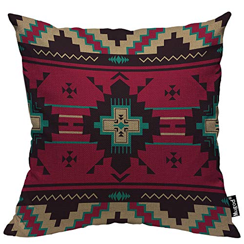 Book Cover Mugod Ethnic Pattern Pillow Cover Native Southwest American Aztec Print Decorative Throw Pillow Cases Cotton Linen Indoor Square Cushion Covers 18x18 Inch for Home Sofa Couch