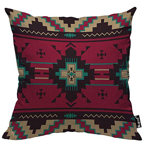 Mugod Ethnic Pattern Pillow Cover Native Southwest American Aztec Print Decorative Throw Pillow Cases Cotton Linen Indoor Square Cushion Covers 18x18 Inch for Home Sofa Couch